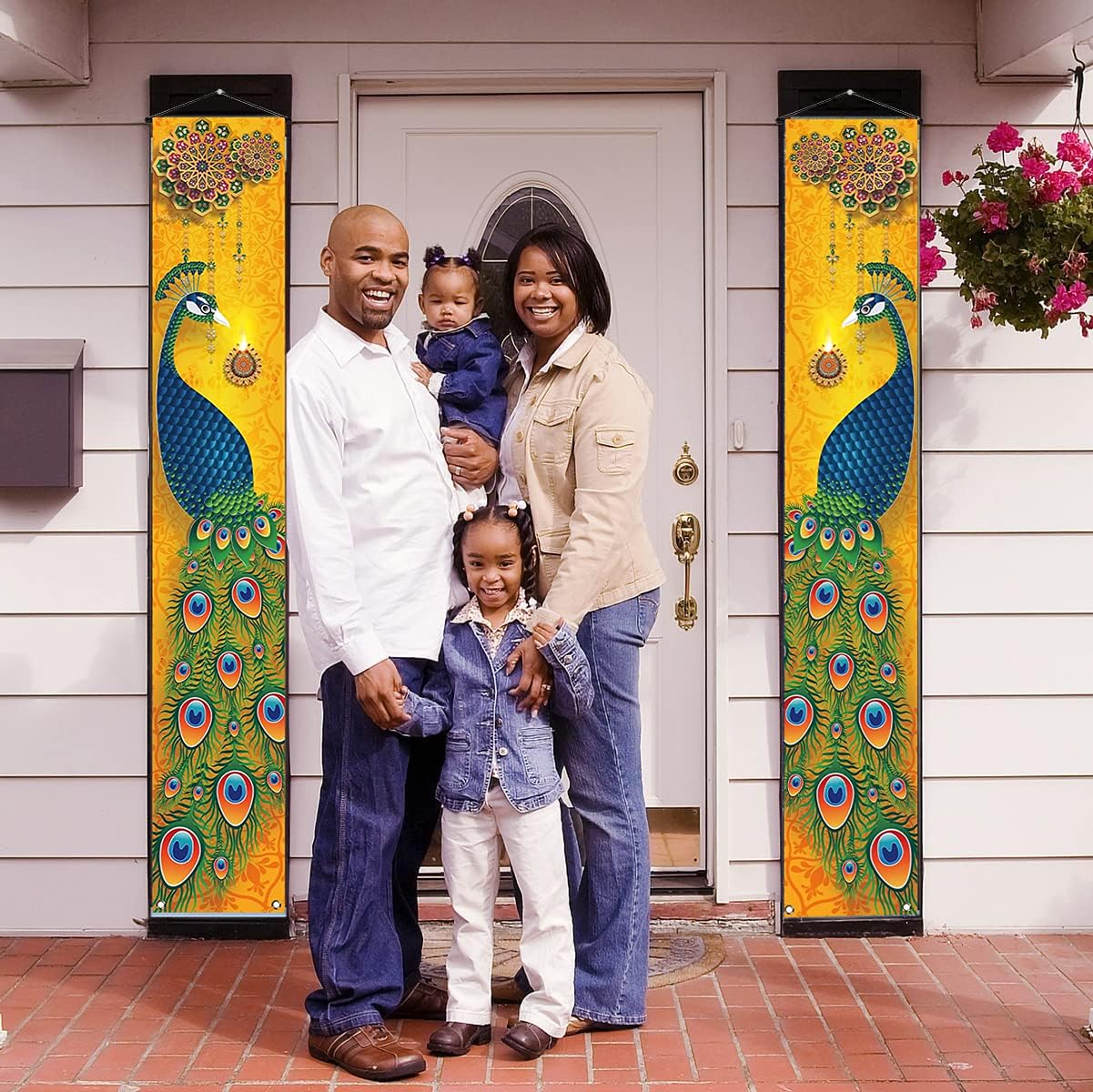 HASTHIP 1 Pair Happy Diwali Hanging Banner Porch Sign Decorations, Deepavali Indian Festival of Lights Peacock Indian Holiday Party Front Door Wall Hanging Banner Decoration, 12×71'' HASTHIP 1 Pair Happy Diwali Hanging Banner Porch Sign Decorations, Deepavali Indian Festival of Lights Peacock Indian Holiday Party Front Door Wall Hanging Banner Decoration, 12×71''